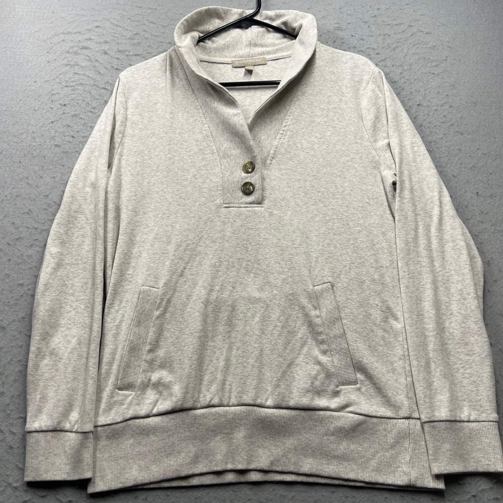 Banana Republic Mens M Oatmeal Heather Button Collar Pullover‎ Sweatshirt 1714
